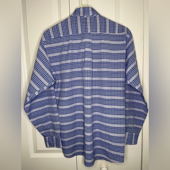 Lacoste Blue White Plaid Button Up Size Medium 40 Windowpane Woven Men’s Logo - Picture 7 of 9